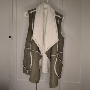 Caslon Olive and Cream Shearling Vest